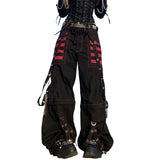 GETADME Gothic Women Punk Cargo Pants Dark Academia Aesthetic High Waist Baggy Trousers with Pockets Grunge Y2k Streetwear