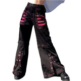 GETADME Gothic Women Punk Cargo Pants Dark Academia Aesthetic High Waist Baggy Trousers with Pockets Grunge Y2k Streetwear