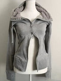 GETADME Gray Lamb Wool Vintage Hooded Sweatshirt Cardigan Women Retro New Spring and Autumn Double Zipper Design Waist Sweatshirt