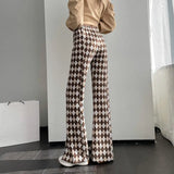 GETADME Green Plaid Ladies Bell Pants Checked Korean Flared Trousers for Women Vintage Flare Leggings Leg Slit Fluid Elasticity Sexy Hot