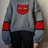 GETADME Grunge Vintage Streetwear Autumn Deeptown Black Gothic Cat Women Sweater Y2k Harajuku Japanese Fashion Oversized Knit Pullovers