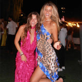 GETADME Gtpdpllt Floral Leopard Print Summer Dresses For Women 2025 Asymmetrical Ruffled Halter Mini Dress Beach Vacation Y2K Outfits