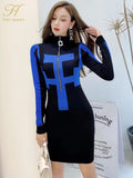 GETADME H Han Queen Winter Zipper Pattern Pullover Sweater Pencil Dress Sexy Women Knitted Sheath Bodycon Dresses Chic Simple Vestidos