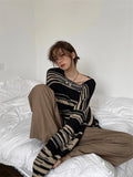 Getadme- Women Punk Gothic Striped Long Sleeve Loose Patchwork Sweater Hip Hop Retro Oversize Pullover Casual Knitted Jumpers