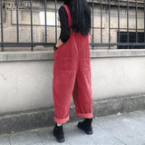 GETADME Corduroy Overalls Women's Summer Bib Jumpsuits ZANZEA 2026 Casual Suspender Harem Pants Female Solid Rompers Femme Oversize