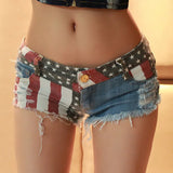 Getadme Mid Waist Jeans Shorts 2025 Women New Fashion USA Flag Printed Denim Pole Dance Skinny Hot Hole Short Pants S-XXL