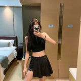 Sexy Gothic Women Skirt High Waist Pleated Punk  Black Summer Skirts Girl's skirt with shorts