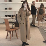 Manteau d'hiver coréen Getadme - Long croisé 100% laine, fait main, coupe ample et décontractée, ceinture à lacets, style oversize
