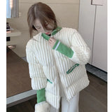 Getadme-Corduroy Down Cotton Jacket Women's Short Embroidery Contrast Color Women Cotton Jacket Fashion Stand Collar Female Parka