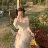 GETADME 2026 Spring Lace Sweet Elegant Dress Women Evening Party One Piece Dress Korean Kawaii Short Sleeve Dress Female Square Collar