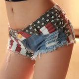 Getadme Mid Waist Jeans Shorts 2025 Women New Fashion USA Flag Printed Denim Pole Dance Skinny Hot Hole Short Pants S-XXL