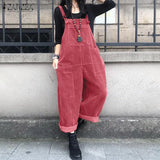 GETADME Corduroy Overalls Women's Summer Bib Jumpsuits ZANZEA 2026 Casual Suspender Harem Pants Female Solid Rompers Femme Oversize