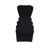 GETADME Sexy Lady Strapless Rhinestone Hollow Out Sheath Dress Women Sleeveless Solid Bodycon Mini Dress Nightclub Evening Party Dress