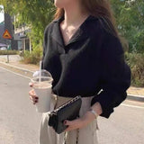 South Korea’s new female sweater autumn half-open V-lapel pullover Korean version of long-sleeved wearing loose sweater