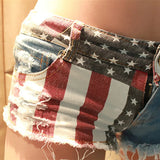 Getadme Mid Waist Jeans Shorts 2025 Women New Fashion USA Flag Printed Denim Pole Dance Skinny Hot Hole Short Pants S-XXL