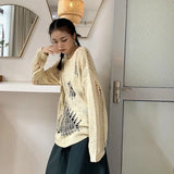 GETADME Sweater Women Autumn Long Sleeve Hole Loose Thin Knitted Fashion Design Pullover Solid Hollow Out Harajuku Mujer Chandails Retro