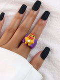 GETADME Cartoon Fruit Ring Women Fashion Korean Cute Animal Resin Acrylic Ring Set Christmas Birthday Party Gift Jewelry for Female Girl