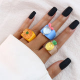 GETADME Cartoon Fruit Ring Women Fashion Korean Cute Animal Resin Acrylic Ring Set Christmas Birthday Party Gift Jewelry for Female Girl