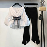 summer elegant 2 piece women outfits korean matching two piece pant set clothing 2023 fashion crop tops suits stripe v neck