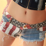 Getadme Mid Waist Jeans Shorts 2025 Women New Fashion USA Flag Printed Denim Pole Dance Skinny Hot Hole Short Pants S-XXL