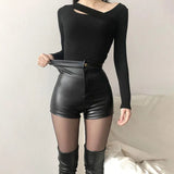 Getadme Sexy Black PU Fashion Casual Summer Shorts Women Clothing Faux Leather Goth High Waisted Womens Shorts Y2k Hot Woman Short Pants