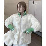 Getadme-Corduroy Down Cotton Jacket Women's Short Embroidery Contrast Color Women Cotton Jacket Fashion Stand Collar Female Parka