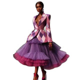 GETADME HOBBY Bicolor Color Purple A-line Tulle Ball Gown Mid-Calf Ruffled Woman Clothes Plus Size Customized High Waist Skirts