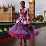 GETADME HOBBY Bicolor Color Purple A-line Tulle Ball Gown Mid-Calf Ruffled Woman Clothes Plus Size Customized High Waist Skirts