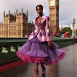 GETADME HOBBY Bicolor Color Purple A-line Tulle Ball Gown Mid-Calf Ruffled Woman Clothes Plus Size Customized High Waist Skirts