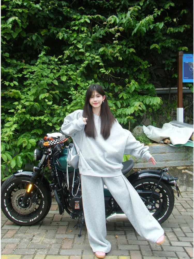 GETADME HOUZHOU Casual 2 Piece Sets Women Outfit Pant Sets Oversized Korean Style Jersey Set Vintage Letter Print Off Shoulder Tracksuit