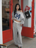 GETADME HOUZHOU Casual 2 Piece Sets Women Outfit Pant Sets Oversized Korean Style Jersey Set Vintage Letter Print Off Shoulder Tracksuit