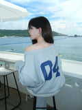 GETADME HOUZHOU Casual 2 Piece Sets Women Outfit Pant Sets Oversized Korean Style Jersey Set Vintage Letter Print Off Shoulder Tracksuit