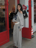 GETADME HOUZHOU Casual 2 Piece Sets Women Outfit Pant Sets Oversized Korean Style Jersey Set Vintage Letter Print Off Shoulder Tracksuit
