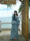 GETADME HOUZHOU Casual 2 Piece Sets Women Outfit Pant Sets Oversized Korean Style Jersey Set Vintage Letter Print Off Shoulder Tracksuit