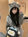 GETADME HOUZHOU Kawaii Cuteore Patchwork Hoodies Women Japanese Style Y2k Striped Patchwork Cartoon Print Loose Sweatshirt Soft Girl