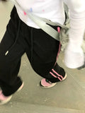 GETADME HOUZHOU Pink Striped Sweatpants Women Preppy High Waist Loose Casual Trousers Korean Fashion Kpop Streetwear Wide Leg Pants