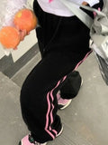GETADME HOUZHOU Pink Striped Sweatpants Women Preppy High Waist Loose Casual Trousers Korean Fashion Kpop Streetwear Wide Leg Pants