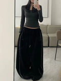 Getadme Vintage Baggy Black Striped Sweatpants Warm Y2k Oversize Woman Korean Harajuku Pants Thick Casual Trousers Winter Fall