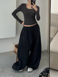 Getadme Vintage Baggy Black Striped Sweatpants Warm Y2k Oversize Woman Korean Harajuku Pants Thick Casual Trousers Winter Fall