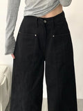 GETADME HOUZHOU Vintage Woman Black Jeans Y2k Baggy Harajuku Korean Style Denim Pants Casual Classic Retro Loose Trousers Autumn Pockets