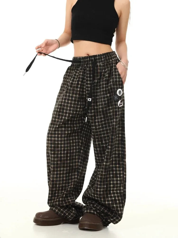 GETADME HOUZHOU Vintage Y2k Baggy Plaid Pants Woman Oversized Harajuku Korean Fashion Japanese Style Casual Streetwear Check Trousers