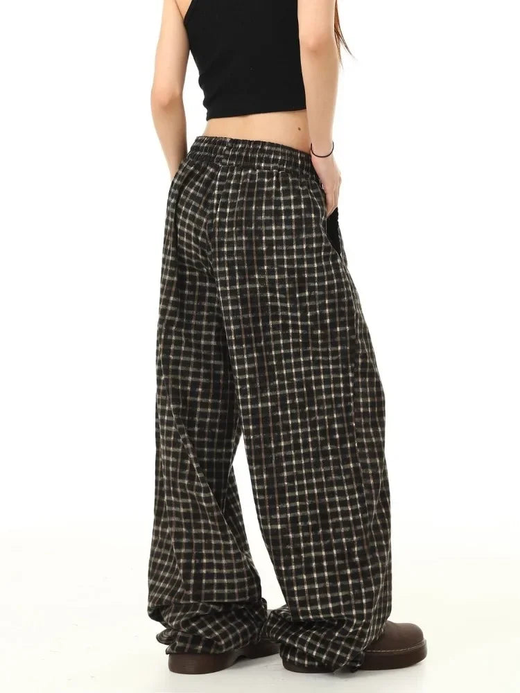 GETADME HOUZHOU Vintage Y2k Baggy Plaid Pants Woman Oversized Harajuku Korean Fashion Japanese Style Casual Streetwear Check Trousers