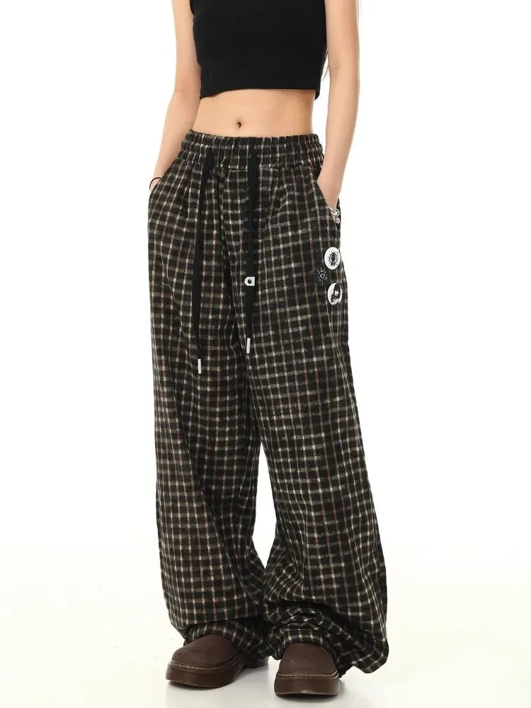 GETADME HOUZHOU Vintage Y2k Baggy Plaid Pants Woman Oversized Harajuku Korean Fashion Japanese Style Casual Streetwear Check Trousers
