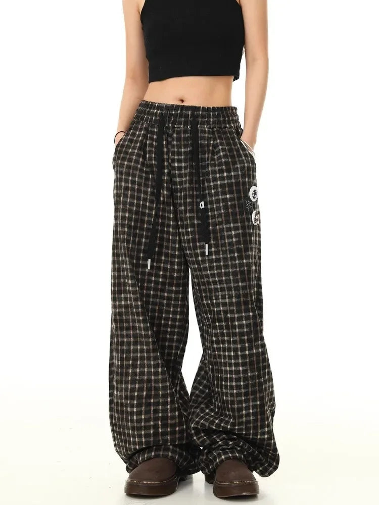 GETADME HOUZHOU Vintage Y2k Baggy Plaid Pants Woman Oversized Harajuku Korean Fashion Japanese Style Casual Streetwear Check Trousers