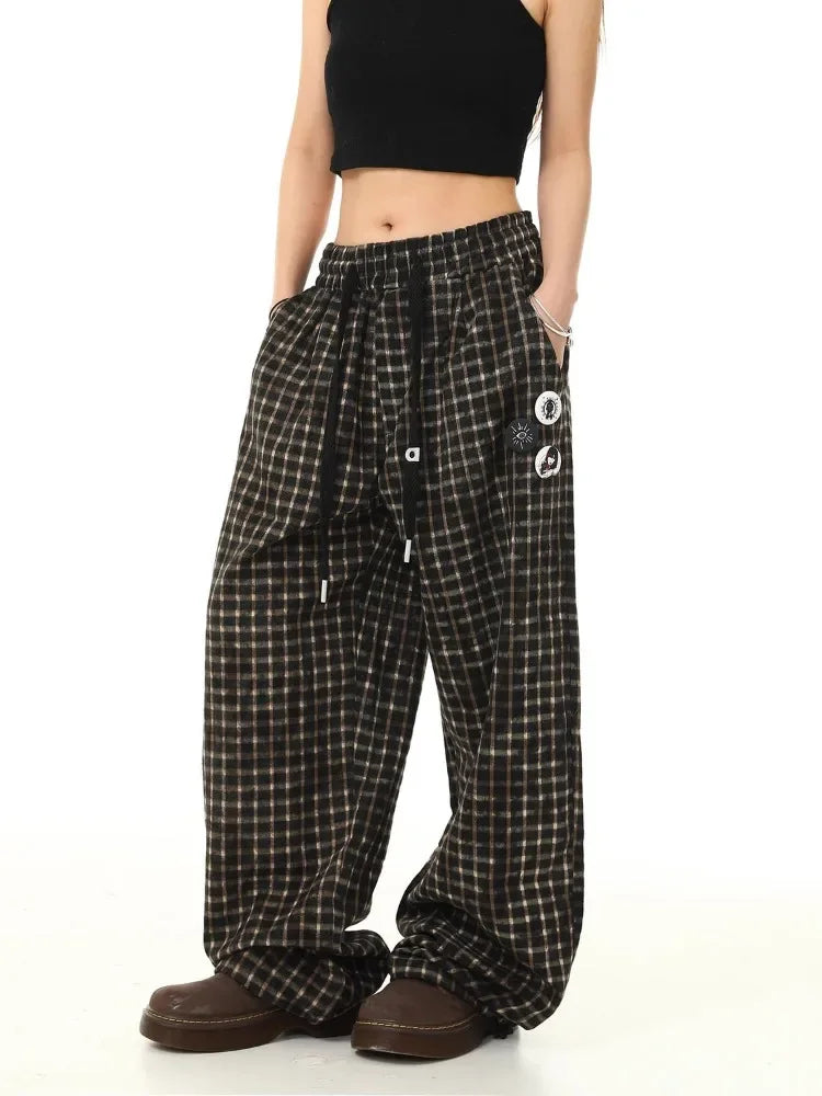 GETADME HOUZHOU Vintage Y2k Baggy Plaid Pants Woman Oversized Harajuku Korean Fashion Japanese Style Casual Streetwear Check Trousers