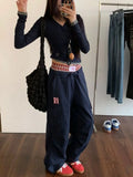 GETADME HOUZHOU Vintage Y2k Cargo Pants Women Baggy Embroidery Plaid Patchwork Trousers Slacks High Street Harajuku Wide Leg Sweatpants