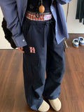 GETADME HOUZHOU Vintage Y2k Cargo Pants Women Baggy Embroidery Plaid Patchwork Trousers Slacks High Street Harajuku Wide Leg Sweatpants