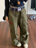 GETADME HOUZHOU Vintage Y2k Cargo Pants Women Baggy Embroidery Plaid Patchwork Trousers Slacks High Street Harajuku Wide Leg Sweatpants