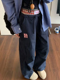 GETADME HOUZHOU Vintage Y2k Cargo Pants Women Baggy Embroidery Plaid Patchwork Trousers Slacks High Street Harajuku Wide Leg Sweatpants