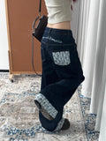 GETADME HOUZHOU Y2k Embroidery Baggy Jeans Women Vintage Plaid Patchwork Denim Trousers Harajuku Korean Sweet Oversized Jeans Cutecore